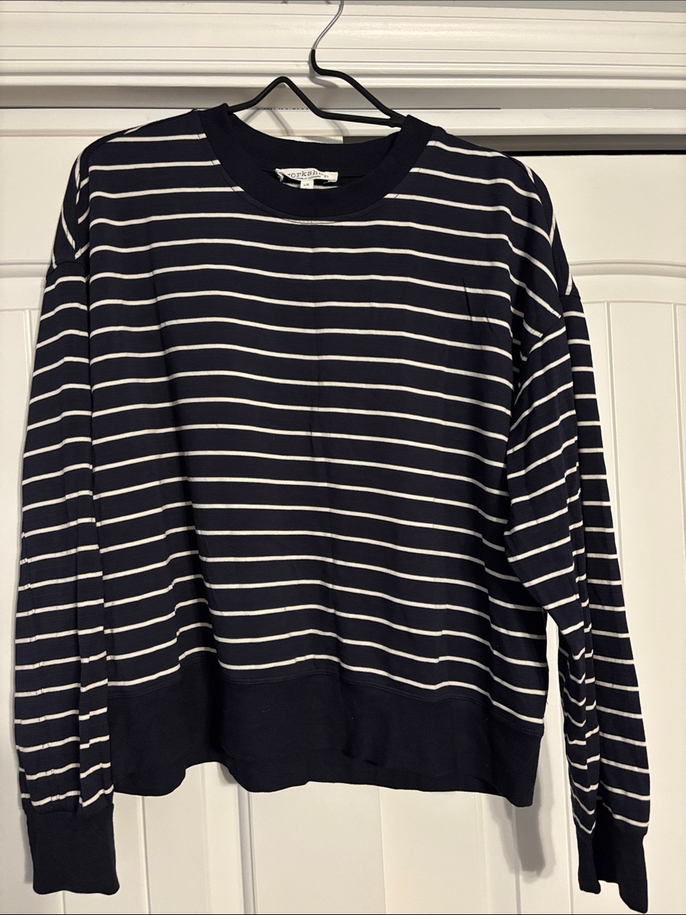Workshop Republic Clothing Navy and White Striped Crewneck Sweater